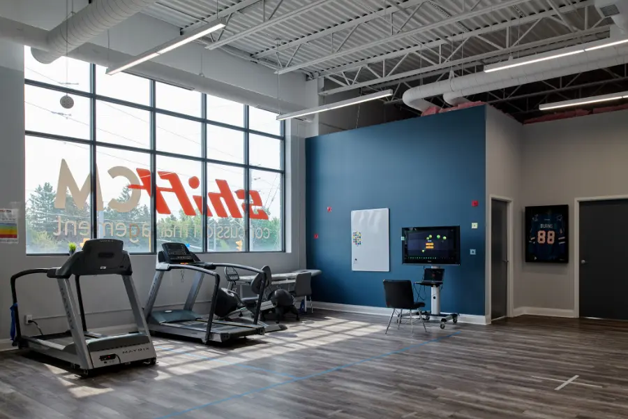 Bright, modern interior of the Shift Concussion clinic in Guelph